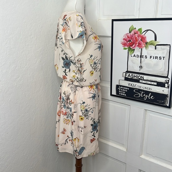 Rebecca Taylor Blush Pink Floral Drawstring Silk Dress Size 6 - Picture 7 of 9